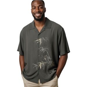 Brigata Sage 100% Silk Men’s Button Down Short Sleeve Shirt Size L 🥳Host…